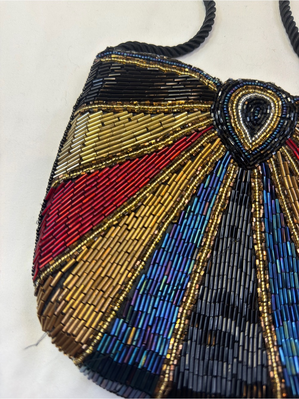 Multicolor Beaded Fan-Panel Crossbody Bag with Black Rope Strap - Picture 3 of 9